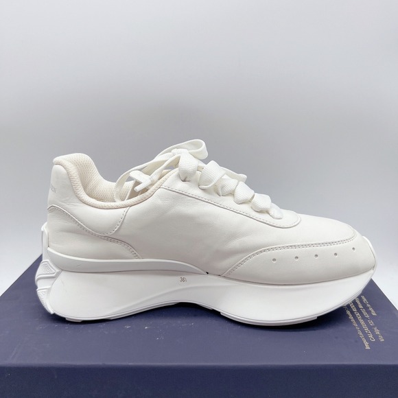 Alexander McQueen Sprint Runner Lace Up Platform Sneakers White Womens EU 36.5 - Picture 8 of 14